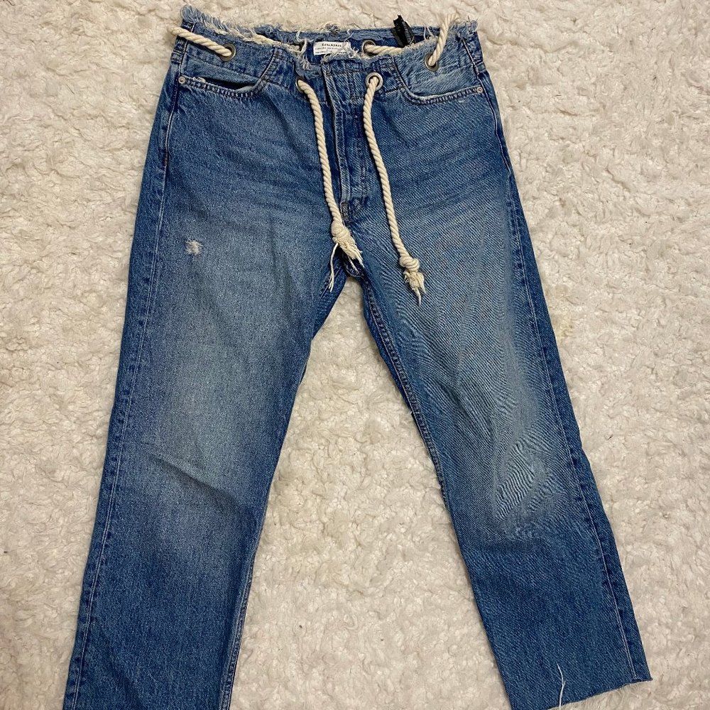 Zara Premium Denim Cropped Jeans with Rope Belt - Picture 3 of 4